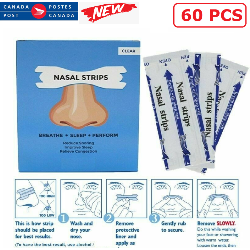 60 pièces nouvelles bandelettes nasales Breath Way Right Stop ronflements plus facile bandes transparentes nuit CA