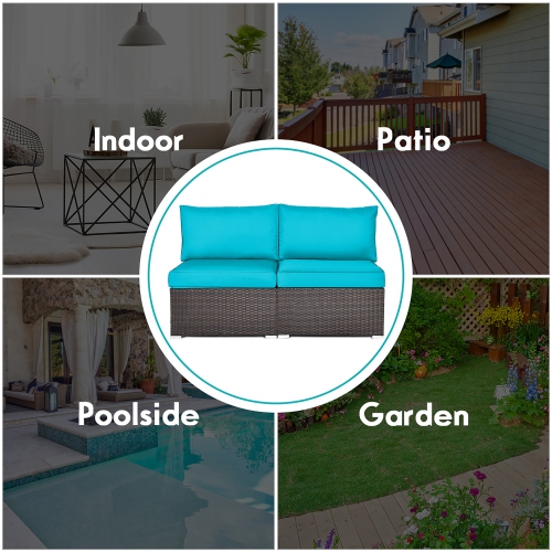 Costway 2PCS Patio Rattan Armless Sofa Sectional Conversation Furniture Set W/Cushion