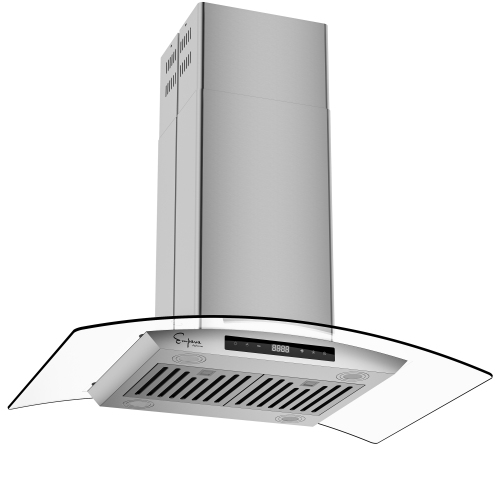 Empava 36 in. Kitchen 400 CFM Island Range Hood - Ducted Exhaust Kitchen Vent - Tempered Glass - Soft Touch Controls - 3 Speed Fan