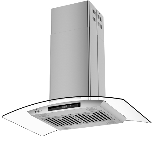 Empava 36 in. Kitchen 400 CFM Island Range Hood - Ducted Exhaust Kitchen Vent - Tempered Glass - Soft Touch Controls - 3 Speed Fan