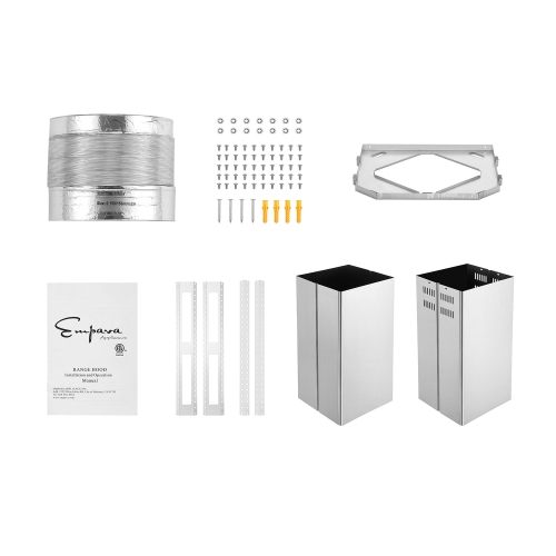 Empava 36 in. Kitchen 400 CFM Island Range Hood - Ducted Exhaust Kitchen Vent - Tempered Glass - Soft Touch Controls - 3 Speed Fan