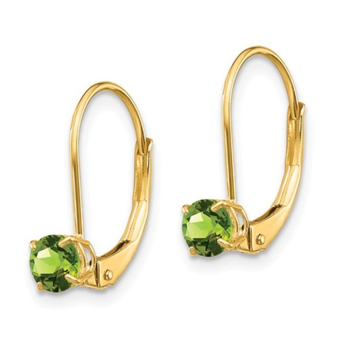 Boucles d'oreilles en or jaune 14K ct avec fermoir à levier et péridot 3/5 carat