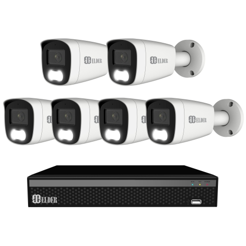 Elder 4K Security Camera System 8Ch NVR 1TB PoE 6-Camera Outdoor, Dual-Light Color Night Vision Spotlight, Listen-in Audio, Smart Home Surveillance