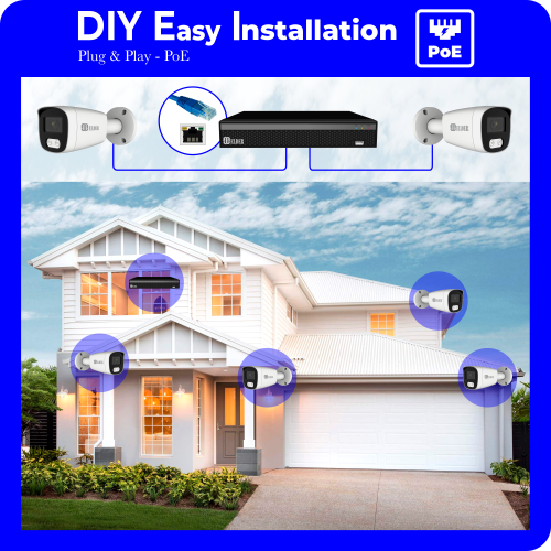 Elder 4K Security Camera System 8Ch NVR 1TB PoE 6-Camera Outdoor, Dual-Light Color Night Vision Spotlight, Listen-in Audio, Smart Home Surveillance