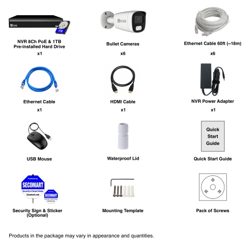 Elder 4K Security Camera System 8Ch NVR 1TB PoE 6-Camera Outdoor, Dual-Light Color Night Vision Spotlight, Listen-in Audio, Smart Home Surveillance