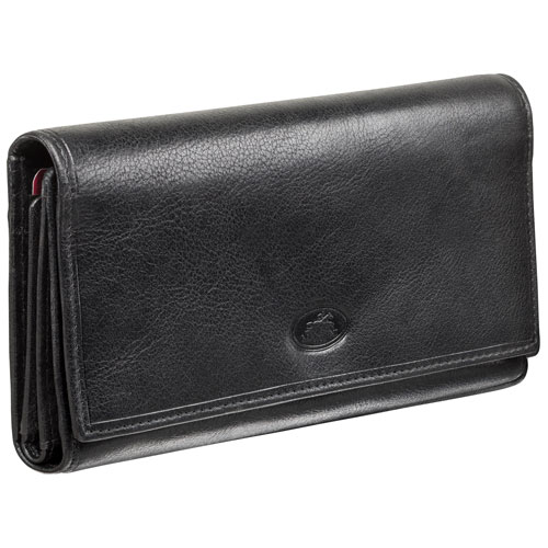 Portefeuille RFID à trois volets en cuir véritable Equestrian2 avec porte-chéquier de Mancini - Noir