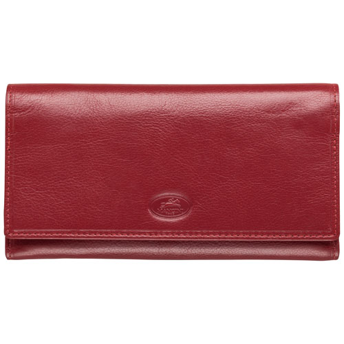 Mancini Equestrian2 RFID Genuine Leather Tri-fold Wallet with Checkbook Pocket - Red