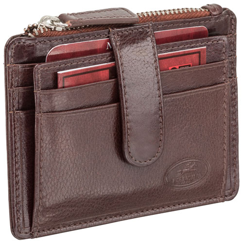 Mancini Equestrian2 RFID Genuine Leather Bi-fold Card Case - Brown