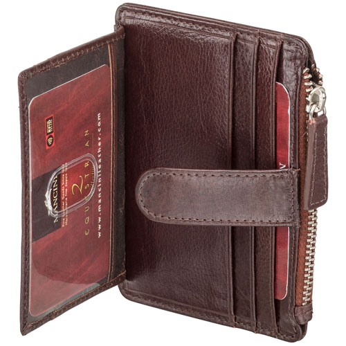 Mancini Equestrian2 RFID Genuine Leather Bi-fold Card Case - Brown