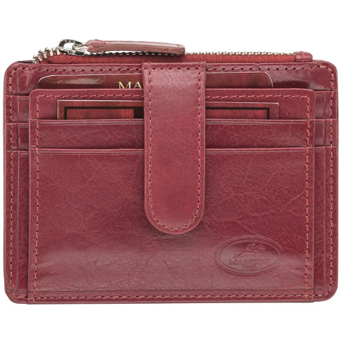 Mancini Equestrian2 RFID Genuine Leather Bi-fold Card Case - Red