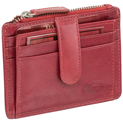 Mancini Equestrian2 RFID Genuine Leather Bi-fold Card Case - Red