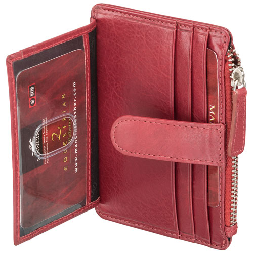 Mancini Equestrian2 RFID Genuine Leather Bi-fold Card Case - Red