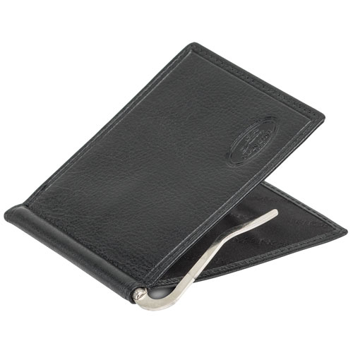 Portefeuille avec pince à billets en cuir véritable Equestrian2 de Mancini - Noir