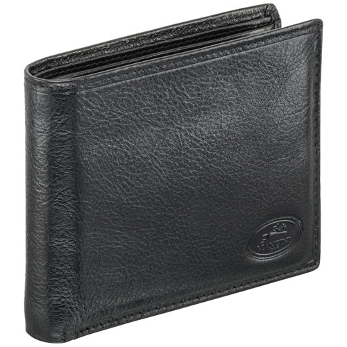 Mancini Equestrian2 RFID Genuine Leather Bi-fold Wing Wallet with Removable Pass Case - Black