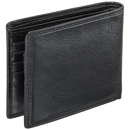 Mancini Equestrian2 RFID Genuine Leather Bi-fold Wing Wallet with Removable Pass Case - Black
