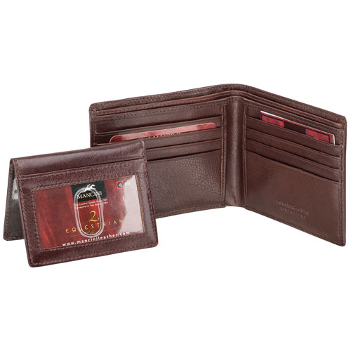Portefeuille RFID 2 volets en cuir véritable Equesrian2 de Mancini avec étui amovible - Brun