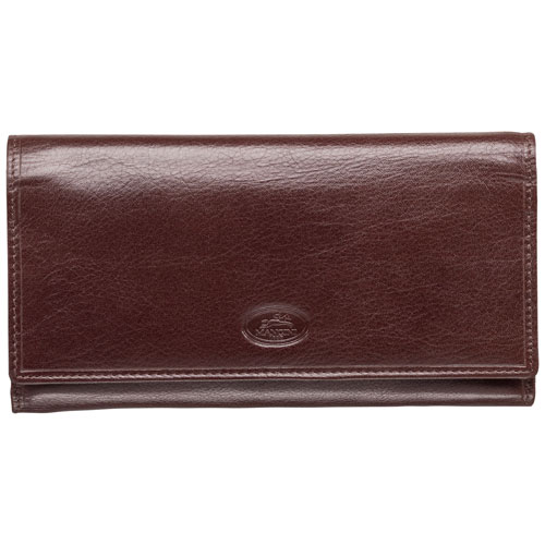Mancini Equestrian2 RFID Genuine Leather Tri-fold Wallet with Checkbook Pocket - Brown