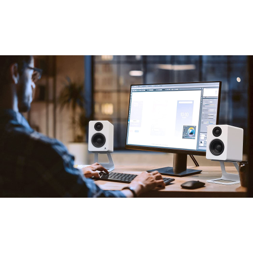 Kanto SE2W Elevated Desktop Speaker Stands for Small Speakers, White, Pair