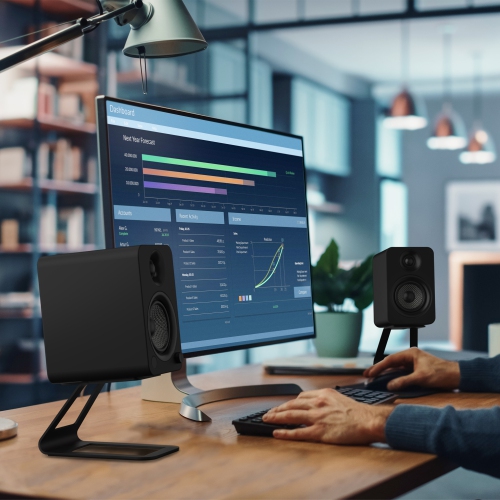 Kanto SE4 Elevated Desktop Speaker Stands for Midsize Speakers, Black, Pair