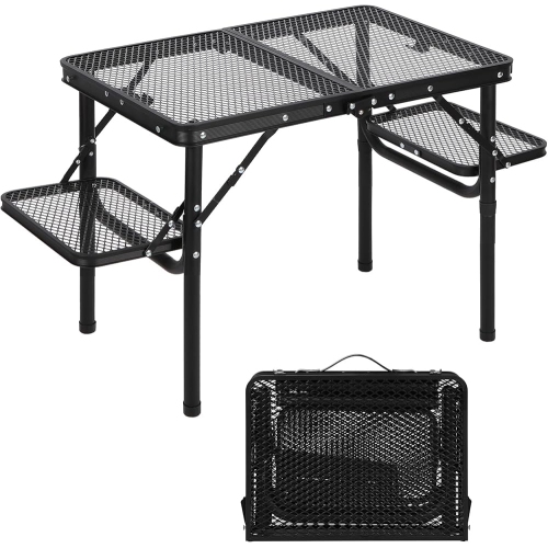 Folding Grill Table, Height Adjustable Aluminum Table with Mesh Desktop, Portable for Outdoor Camping, Picnic, Patio, Dining, BBQ, Party, Black 62 *