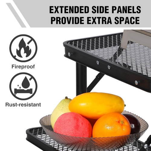 Folding Grill Table, Height Adjustable Aluminum Table with Mesh Desktop, Portable for Outdoor Camping, Picnic, Patio, Dining, BBQ, Party, Black 62 *