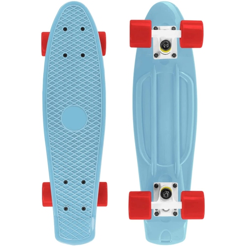 Planche à roulettes rétro Banana Skate Board de 22 po de KUNOVA avec roulettes en polyuréthane bleu et rouge