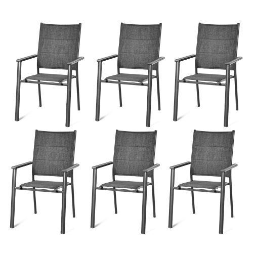 Costway Set of 6 Patio Dining Chair Stackable Padded Armrest No Assembly