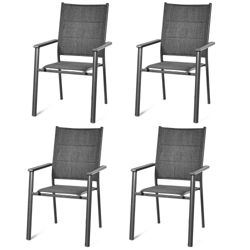 Costway Set of 4 Patio Dining Chair Stackable Padded Armrest No Assembly