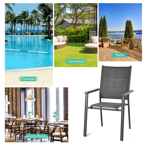 Costway Set of 4 Patio Dining Chair Stackable Padded Armrest No Assembly