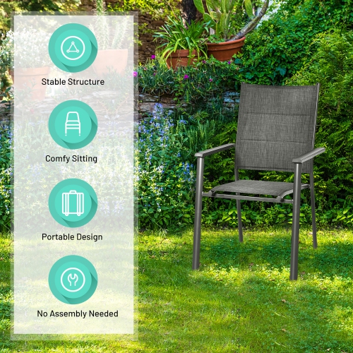 Costway Set of 4 Patio Dining Chair Stackable Padded Armrest No Assembly