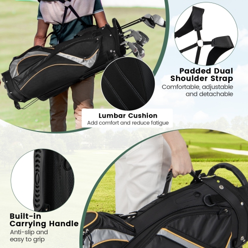 Costway 9" Golf Stand Bag Club 8 Way Divider Carry Organizer Pockets Storage Black New