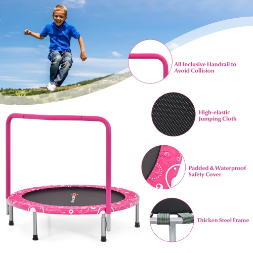 36" Kids Trampoline Rebounder W/Full Covered Handrail & Pad Indoor Outdoor