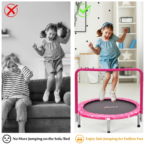 36" Kids Trampoline Rebounder W/Full Covered Handrail & Pad Indoor Outdoor