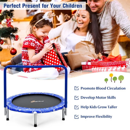 36" Kids Trampoline Rebounder W/Full Covered Handrail & Pad Indoor Outdoor Pink\Blue