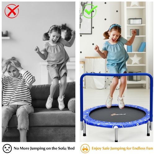 36" Kids Trampoline Rebounder W/Full Covered Handrail & Pad Indoor Outdoor Pink\Blue