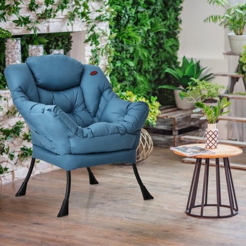 Costway Modern Polyester Fabric Lazy Chair Single Sofa Chair w/ Side Pocket