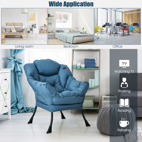 Costway Modern Polyester Fabric Lazy Chair Single Sofa Chair w/ Side Pocket