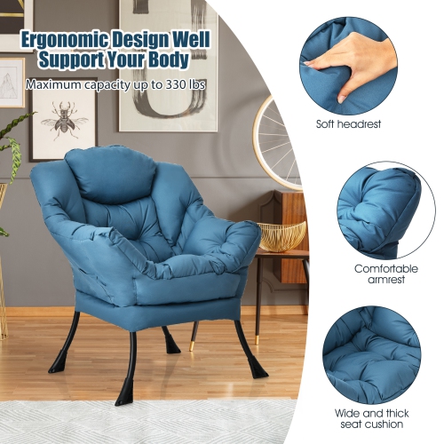 Costway Modern Polyester Fabric Lazy Chair Single Sofa Chair w/ Side Pocket