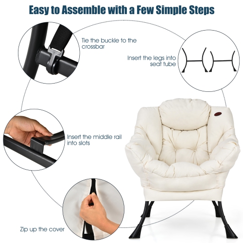 Costway Modern Polyester Fabric Lazy Chair Single Sofa Chair w/ Side Pocket