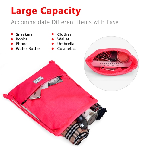 Costway Drawstring Backpack String Bag Folding Sports Sack w/Zipper Pocket