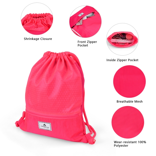 Costway Drawstring Backpack String Bag Folding Sports Sack w/Zipper Pocket