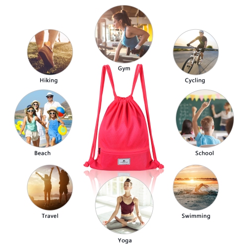 Costway Drawstring Backpack String Bag Folding Sports Sack w/Zipper Pocket