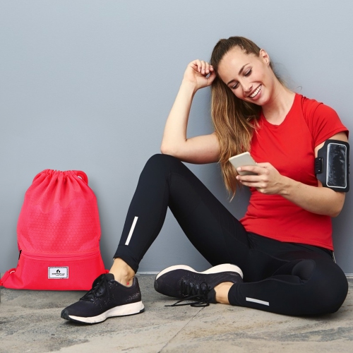 Costway Drawstring Backpack String Bag Folding Sports Sack w/Zipper Pocket