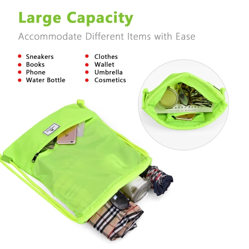 Costway Drawstring Backpack String Bag Folding Sports Sack w/Zipper Pocket