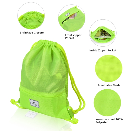 Costway Drawstring Backpack String Bag Folding Sports Sack w/Zipper Pocket
