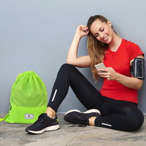 Costway Drawstring Backpack String Bag Folding Sports Sack w/Zipper Pocket