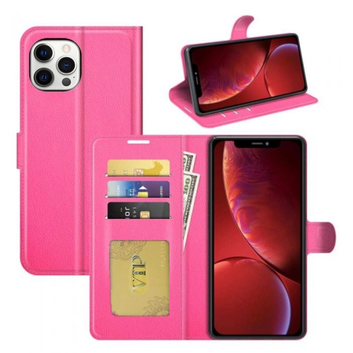 [CS] iPhone 13 Pro Max Case, Magnetic Leather Folio Wallet Flip Case Cover with Card Slot, Hot Pink