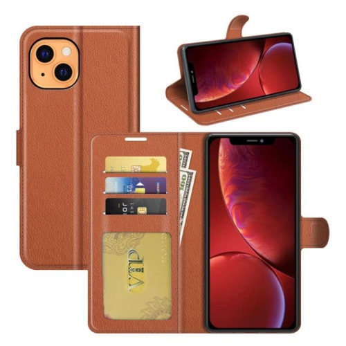 [CS] Étui Mini pour iPhone 13, étui folio en cuir magnétique à rabat avec fente pour carte, brun