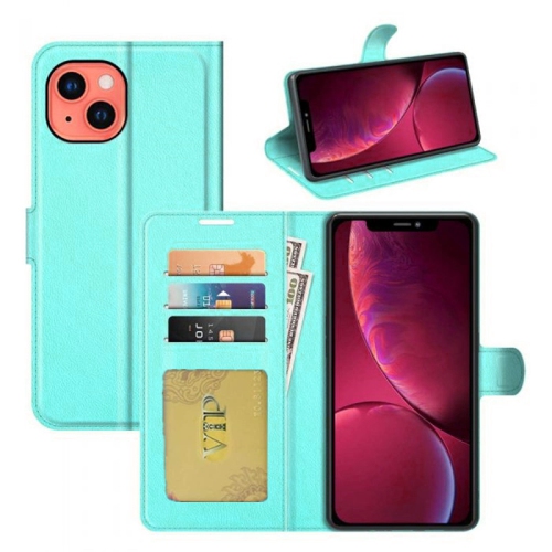 Image 1 de 5.. [CS] Étui Mini pour iPhone 13, étui folio en cuir magnétique à rabat avec fente pour carte, sarcelle