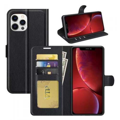 [CS] iPhone 13 Pro Max Case, Magnetic Leather Folio Wallet Flip Case Cover with Card Slot, Black